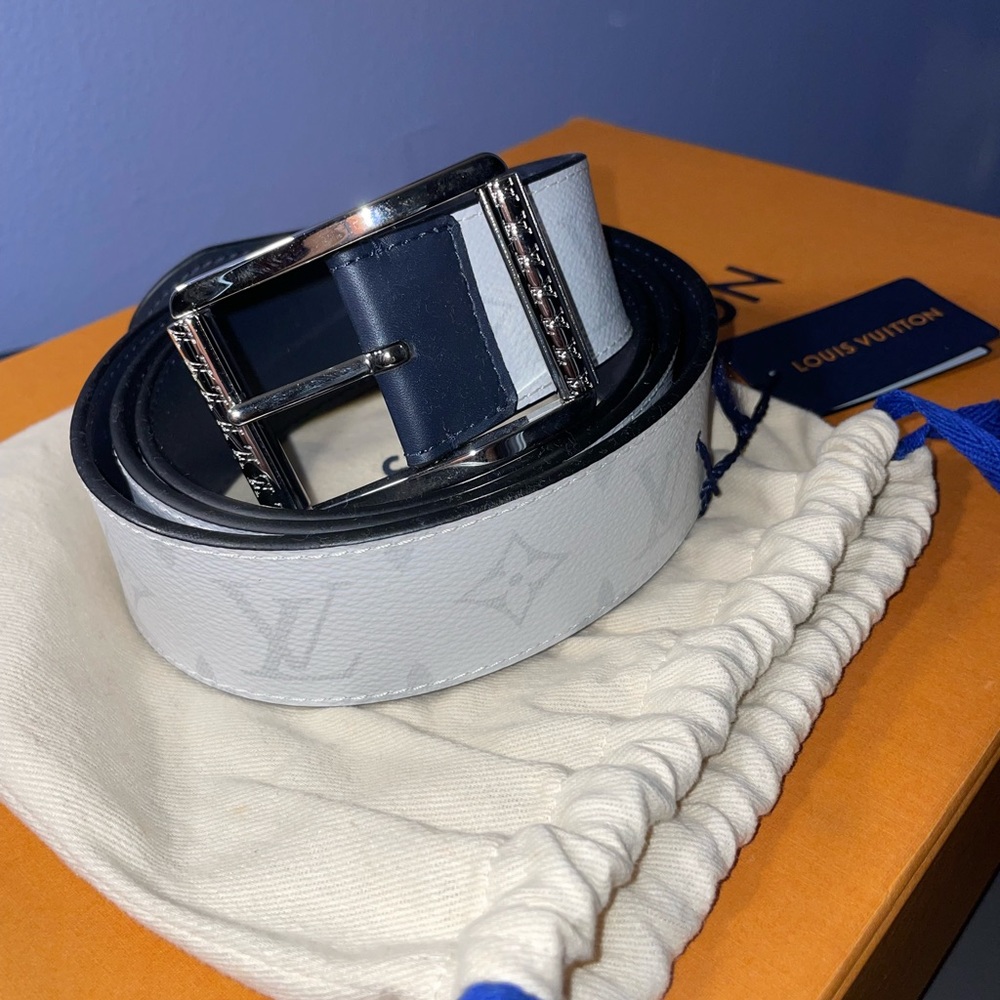 Louis Vuitton monogram belt reversible white & navy Size 40mm 120cm